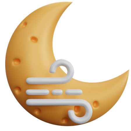 Crescent Moon With Wind  3D Icon