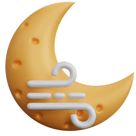 Crescent Moon With Wind 3D Icon