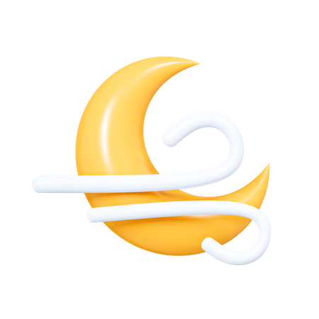 Crescent Moon with Wind  3D Icon