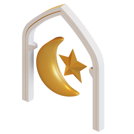 Crescent Star Symbol 3D Illustration