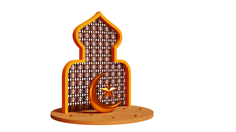 Ramadan Crescent star podium 3D Illustration