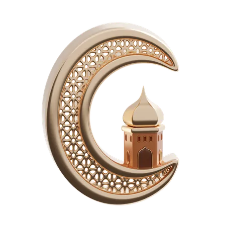 Crescent with mosque  3D Icon