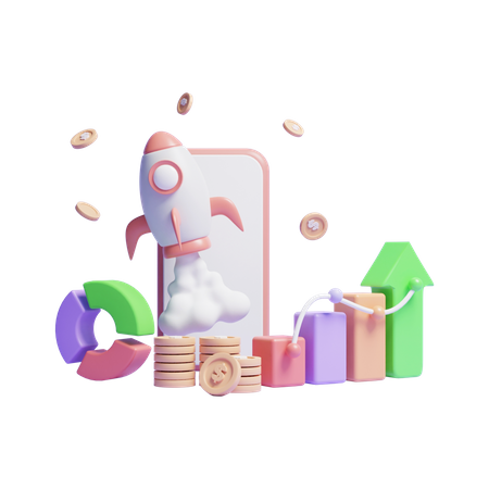 Crescimento de startups on-line  3D Icon