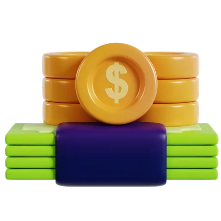 Crescimento financeiro em dinheiro e moedas de ouro  3D Icon