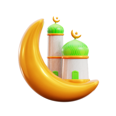 Cresent moon with mosque  3D Icon