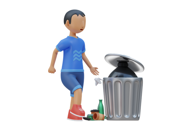 Criança com mau comportamento joga lixo  3D Illustration