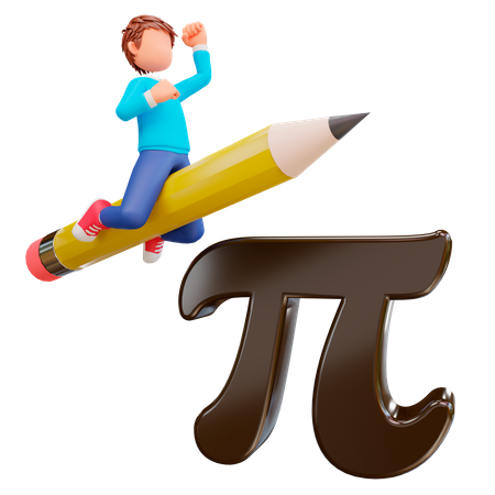 Criança estudando matemática com Pi  3D Illustration