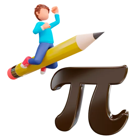 Criança estudando matemática com Pi  3D Illustration