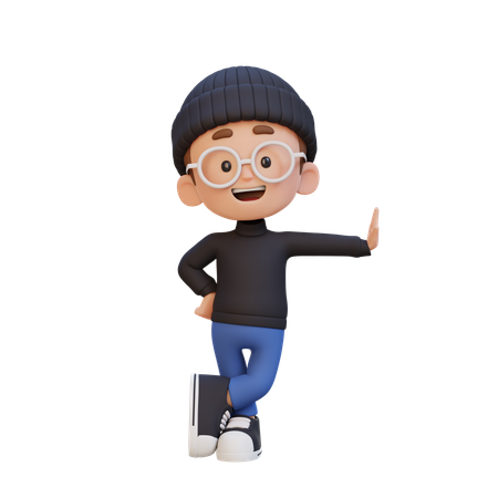 Menino deitado em parede transparente  3D Icon