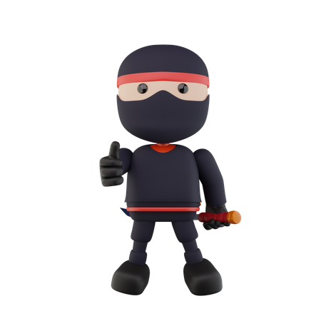 Ninja Kids mostrando os polegares para cima  3D Illustration