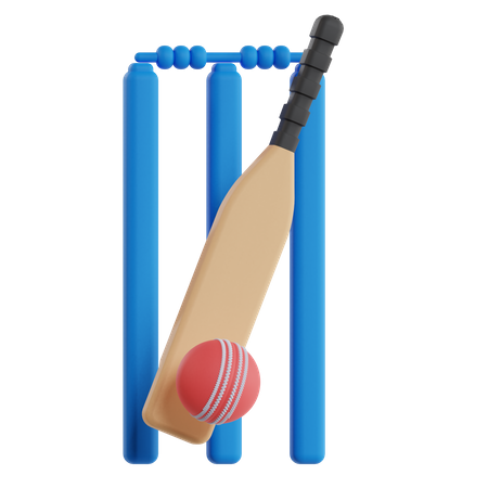 Cricket Bat And Ball  3D Illustration