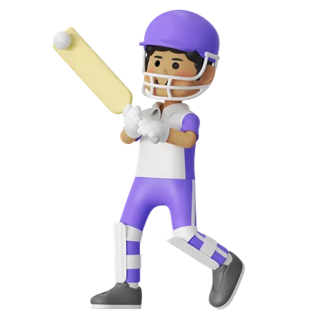 Cricket Batting The Ball Boy  3D Illustration