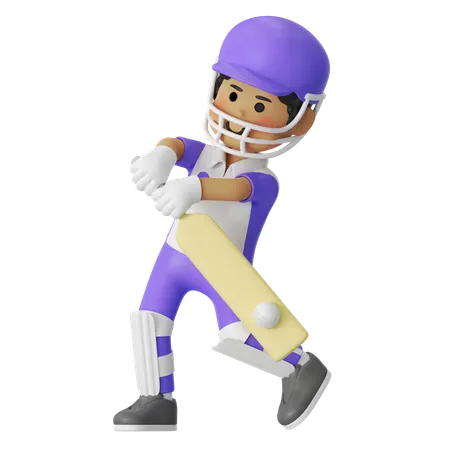 Cricket Hit The Ball Boy  3D Illustration