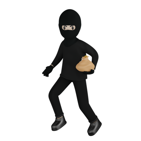 Criminal With Robbery  3D Illustration