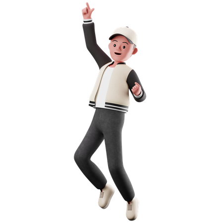 Personnage de crinière avec pose de saut heureux  3D Illustration