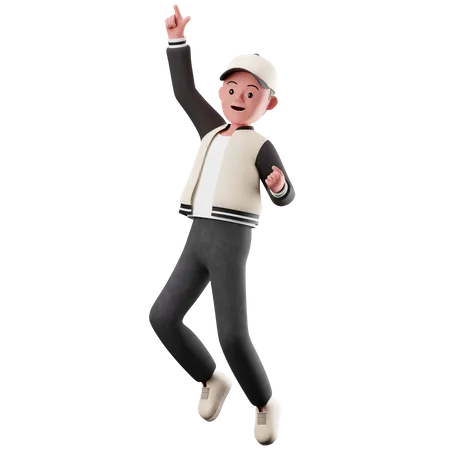Personnage de crinière avec pose de saut heureux  3D Illustration