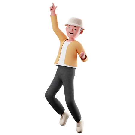 Personnage de crinière avec pose de saut heureux  3D Illustration