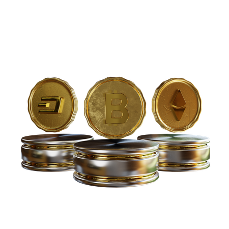 Moedas criptográficas douradas com pódio  3D Illustration