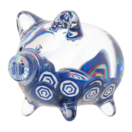 Cro Clear Glass Piggy Bank With Decreasing Piles Of Crypto Coins  3D Icon