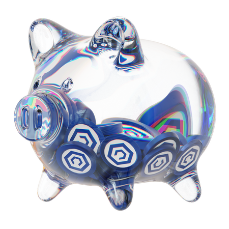 Cro Clear Glass Piggy Bank With Decreasing Piles Of Crypto Coins  3D Icon