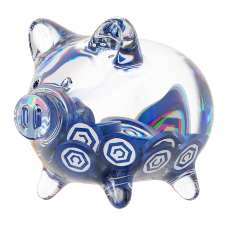 Cro Clear Glass Piggy Bank With Decreasing Piles Of Crypto Coins  3D Icon