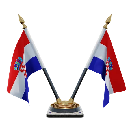 Croatia Double Desk Flag Stand 3D Illustration
