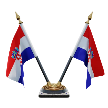 Croatia Double (V) Desk Flag Stand  3D Icon