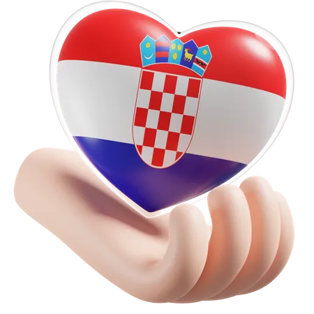 Croatia Flag Heart Hand Care  3D Icon