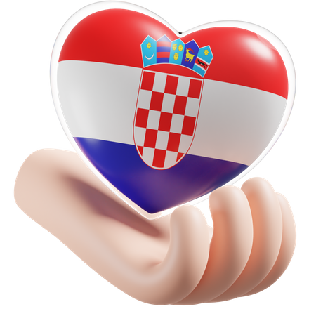 Croatia Flag Heart Hand Care 3D Icon