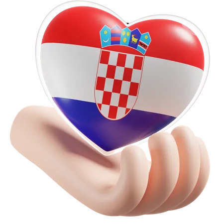 Croatia Flag Heart Hand Care 3D Icon