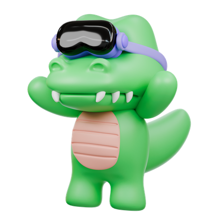 Crocodile mignon avec des lunettes de réalité virtuelle  3D Illustration