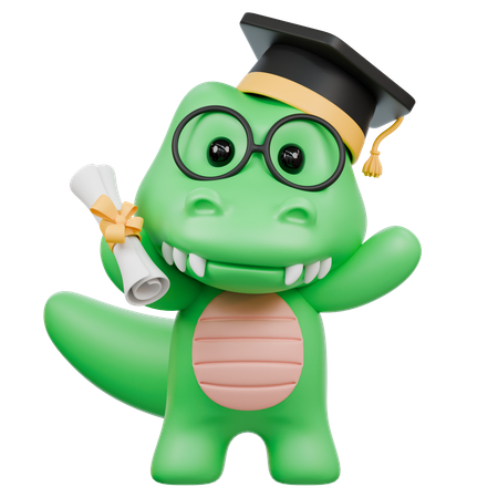 Crocodile mignon avec diplôme et chapeau de remise de diplôme  3D Illustration