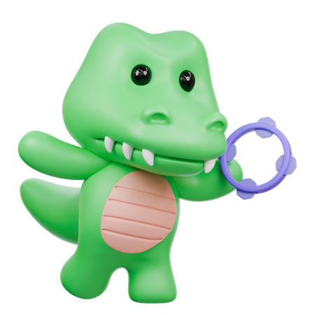 Crocodile mignon avec tambourin  3D Illustration
