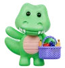 Crocodile mignon avec un panier de fruits