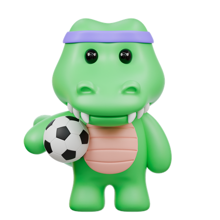 Crocodile mignon jouant au football  3D Illustration