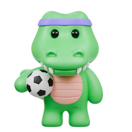 Crocodile mignon jouant au football  3D Illustration