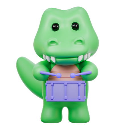 Crocodile mignon jouant du tambour  3D Illustration