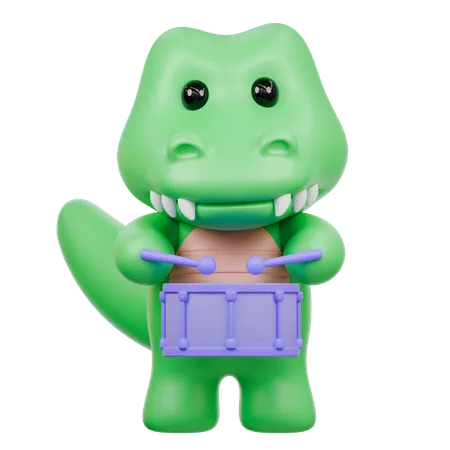 Crocodile mignon jouant du tambour  3D Illustration