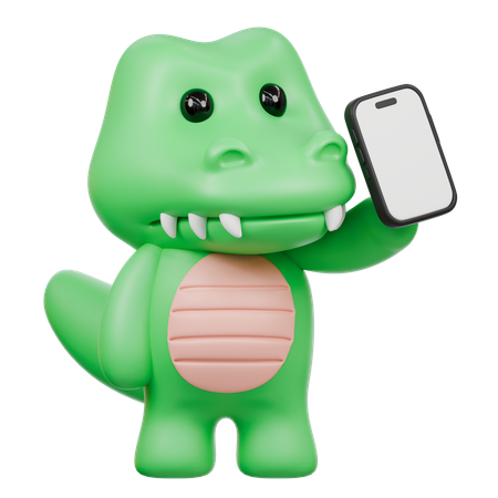 Crocodile mignon tenant un smartphone vierge  3D Illustration