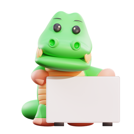 Crocodile tenant une pancarte  3D Illustration