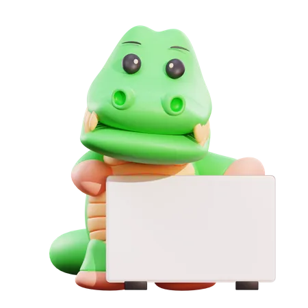 Crocodile tenant une pancarte  3D Illustration