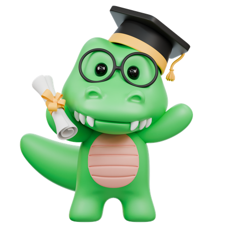 Crocodilo fofo com diploma e boné de formatura  3D Illustration