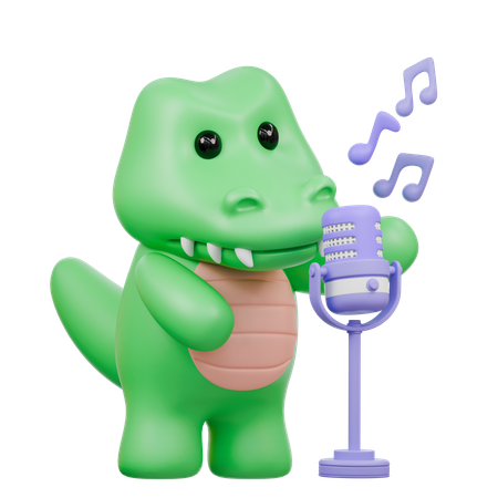 Crocodilo fofo com microfone  3D Illustration