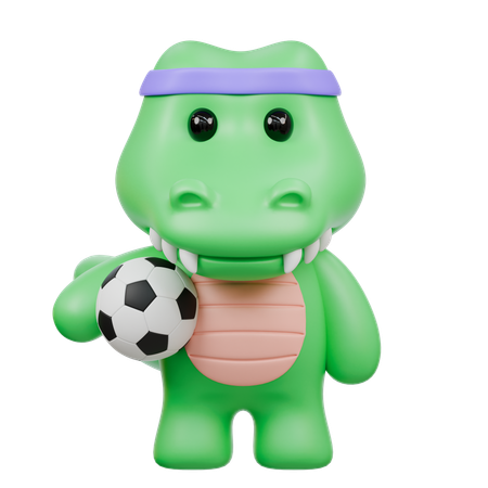 Crocodilo fofo jogando futebol  3D Illustration