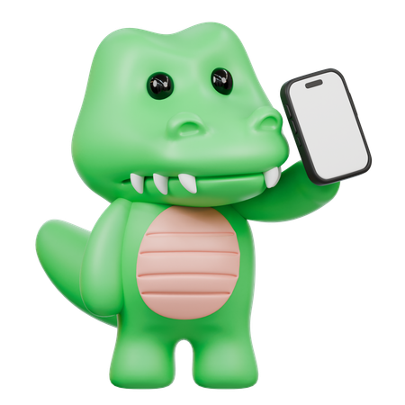 Crocodilo fofo segurando smartphone em branco  3D Illustration