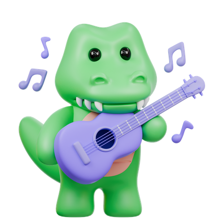 Crocodilo fofo tocando violão  3D Illustration