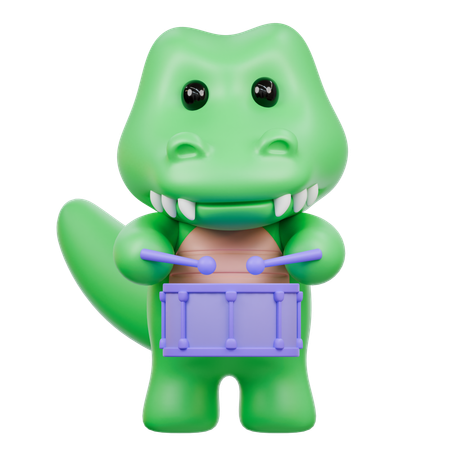 Crocodilo fofo tocando tambor  3D Illustration