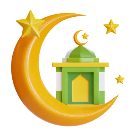 Croissant de lune avec mosquée  3D Icon