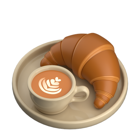 Croissant And Coffee  3D Icon