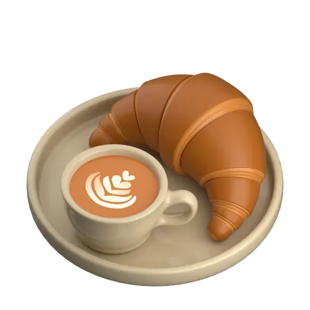Croissant And Coffee  3D Icon